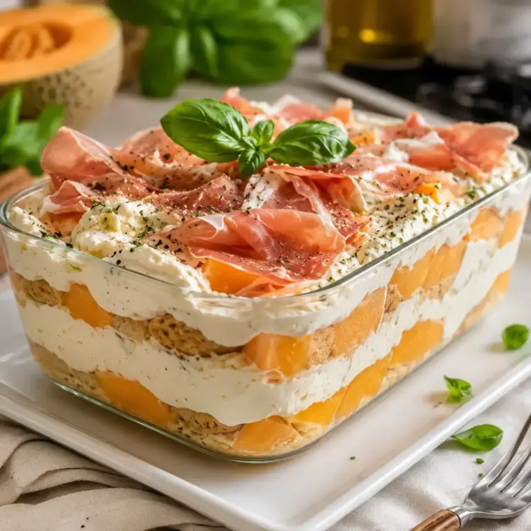 Tiramisu d&rsquo;Été au Melon, Jambon Sec et Fromage Frais : L&rsquo;Entrée Élégante à Tester
